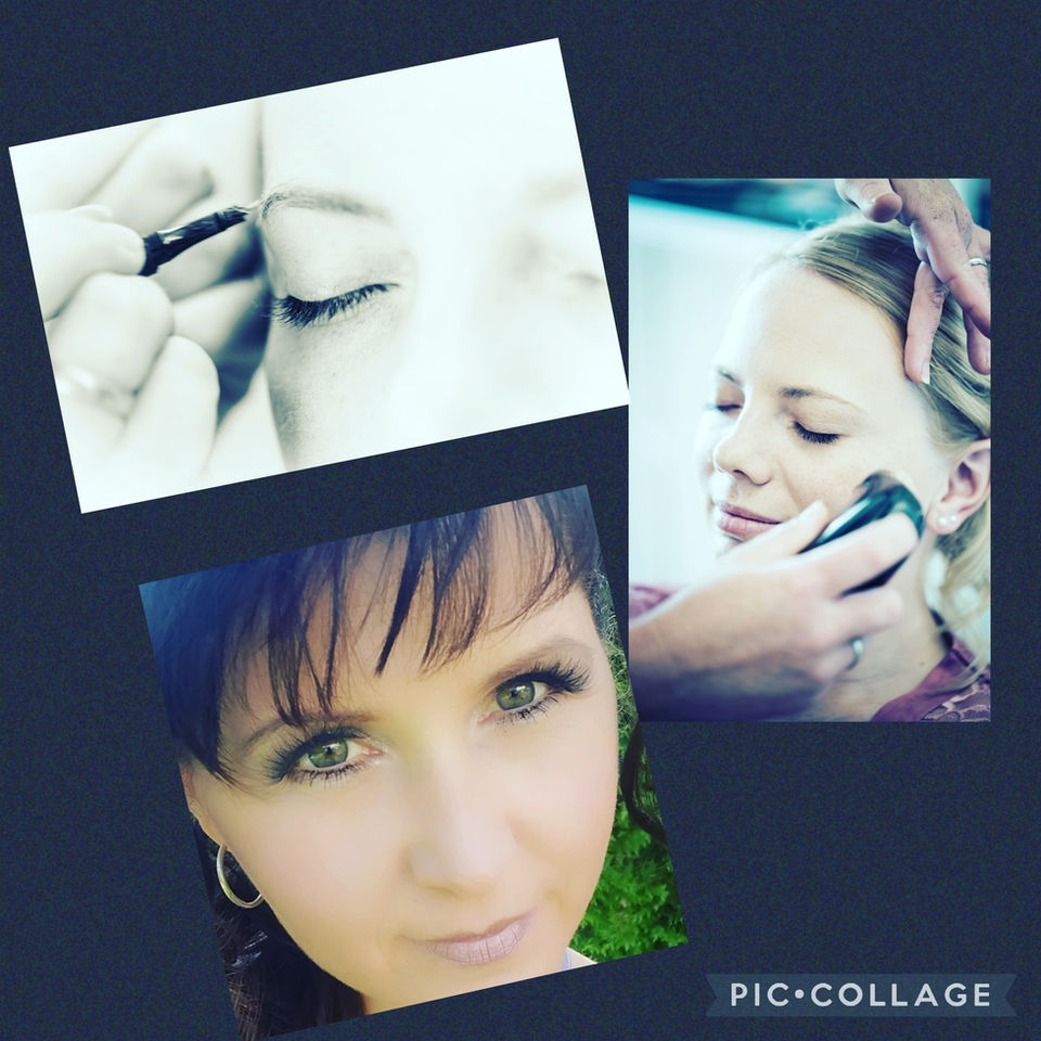 Collage: Make-up-Anwendung und fertiges Augen-Make-up